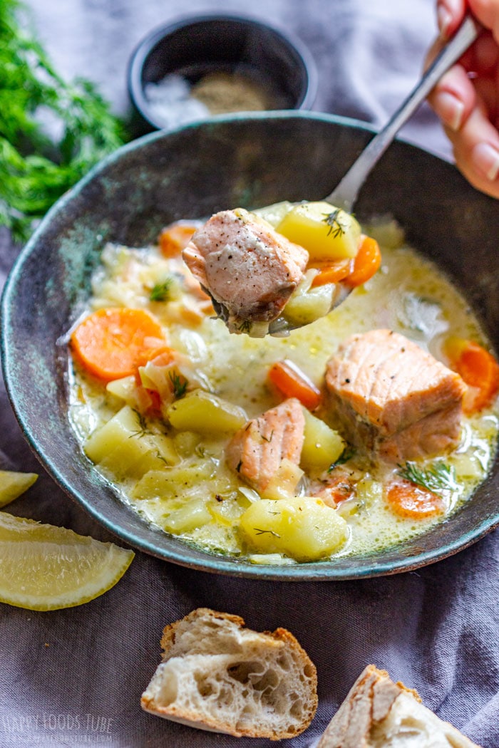 Eating Freshly Made Salmon Soup