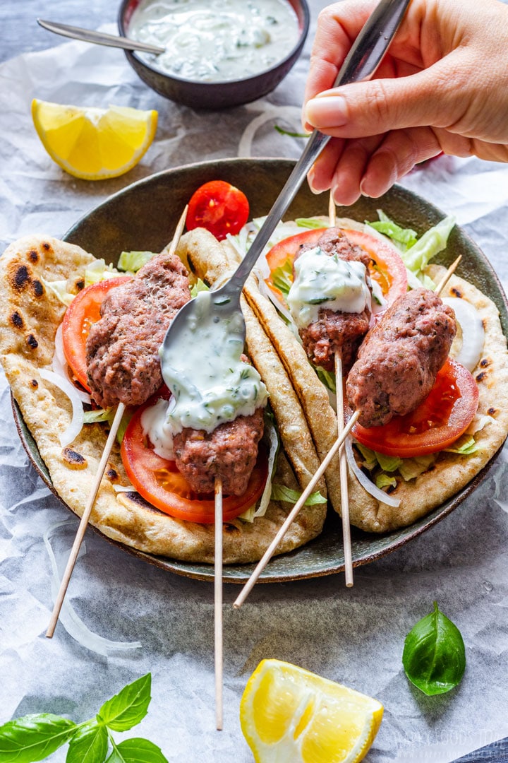 Topping Beef Koftas with Tzatziki Sauce