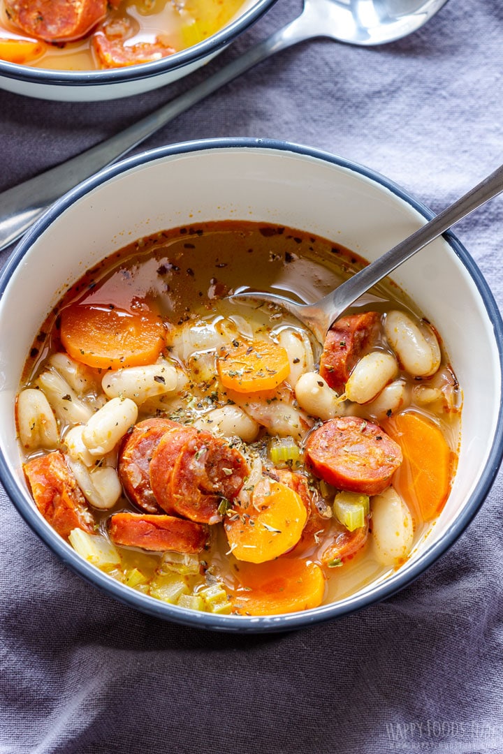White Bean Soup with Chorizo in the Bowl