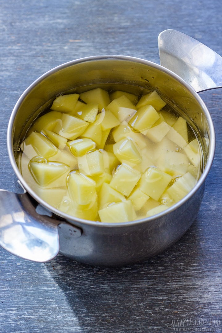 Boiling Raw Potatoes in the pot