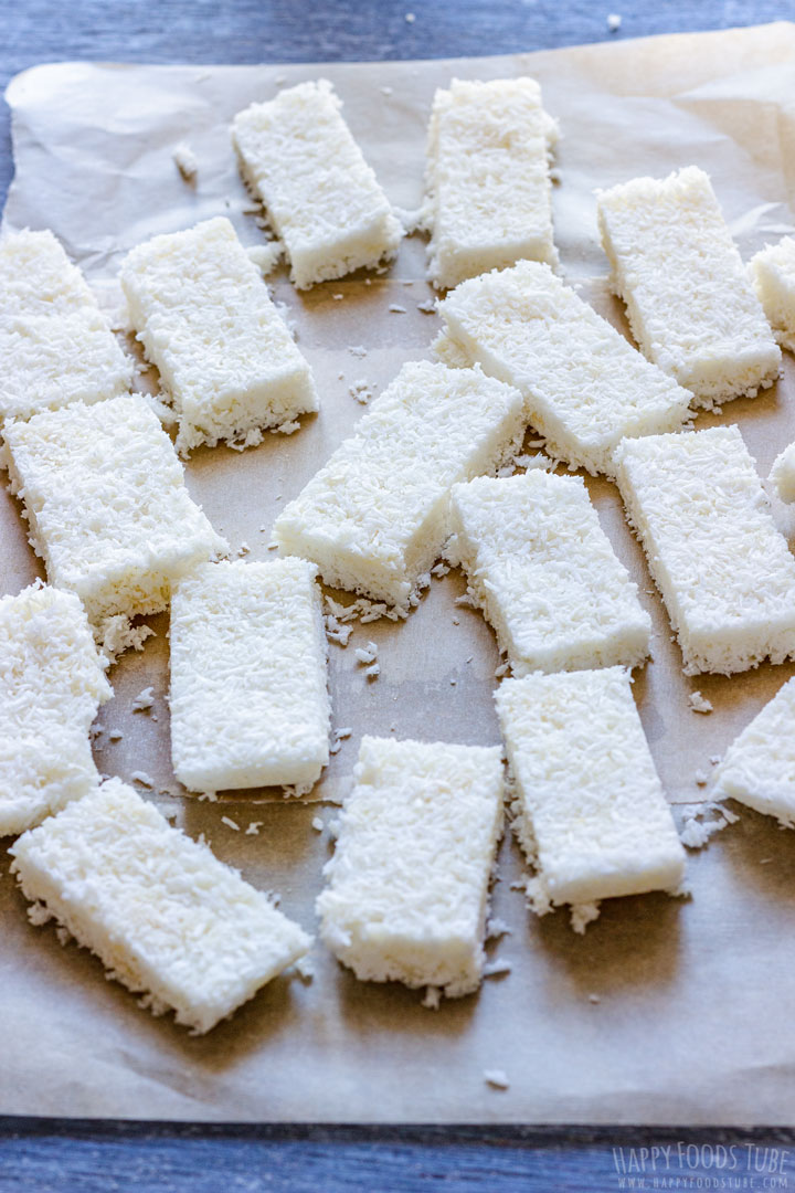Cut Out Coconut Bars Ready for Chocolate Coating