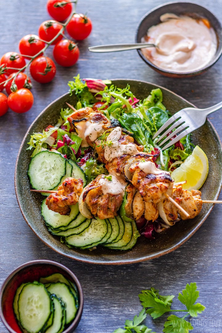 Grilled Chicken Kabobs with Salad