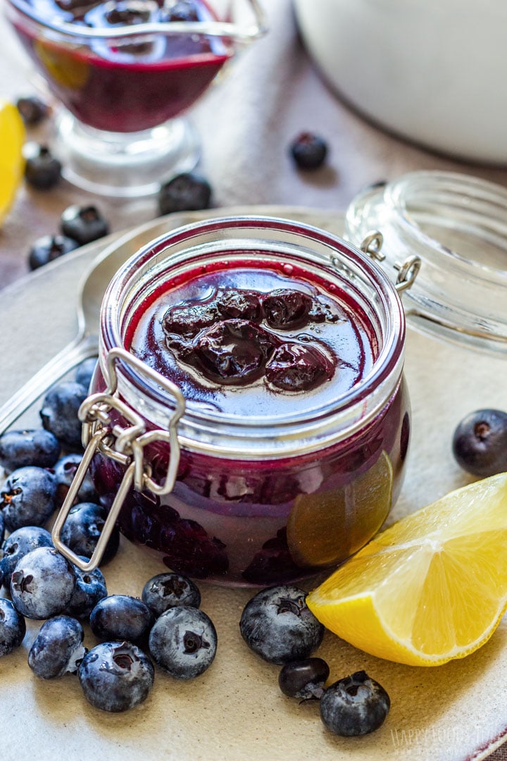 Jar of Freshly made Blueberry Sauce