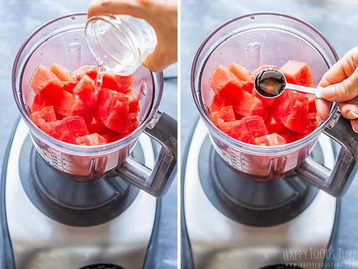 How to make Agua Fresca with Watermelon Step 1 (Blend Watermelon, add water and maple syrup)