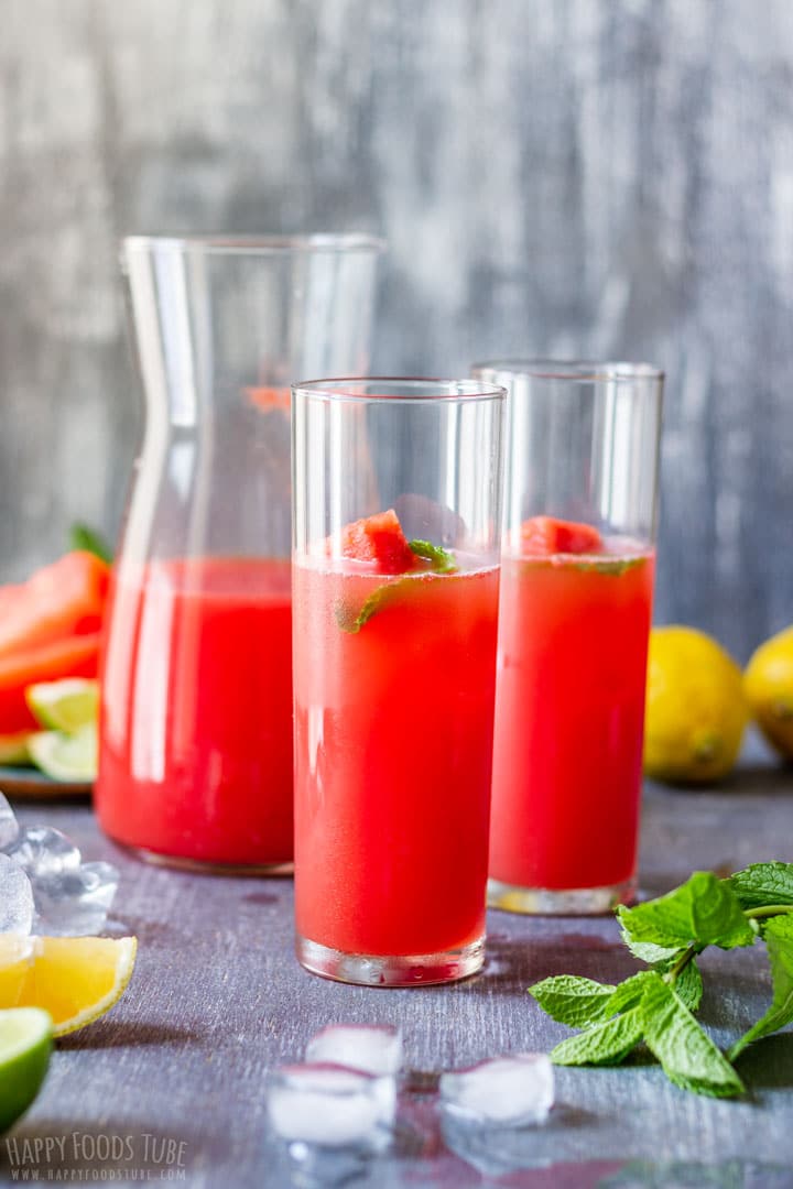 Watermelon Agua Fresca Non-Alcoholic Drinks with Mint and Ice