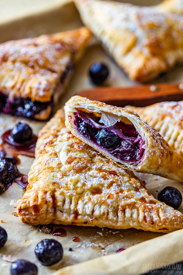 Blueberry turnovers stuffed with homemade blueberry sauce