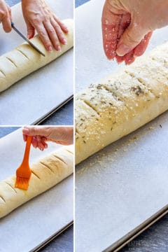 Preparing Stromboli for baking