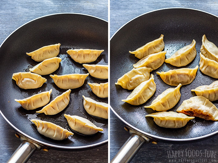 Gyoza before and after cooking