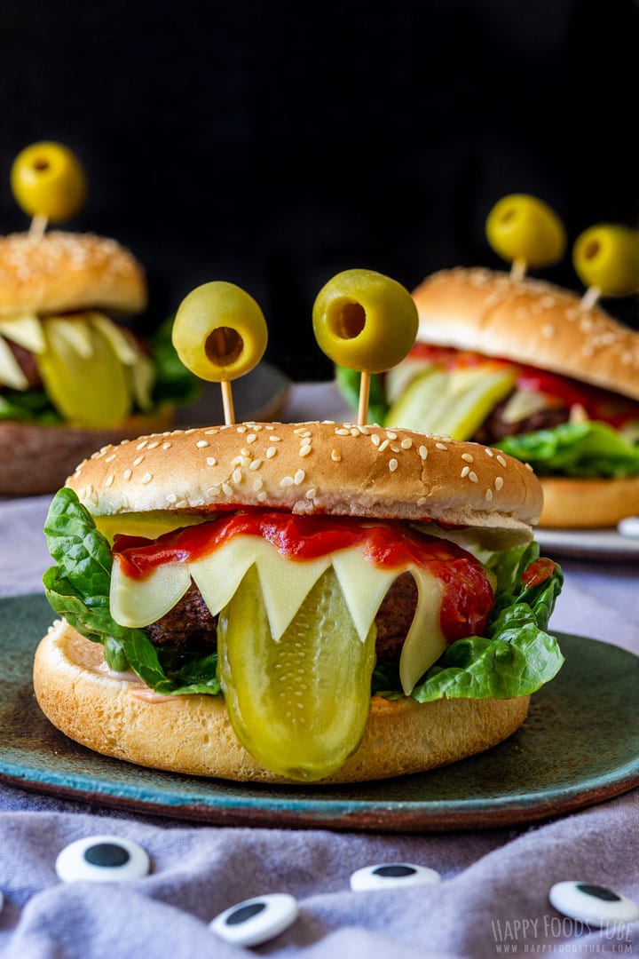 Halloween monster beef burgers