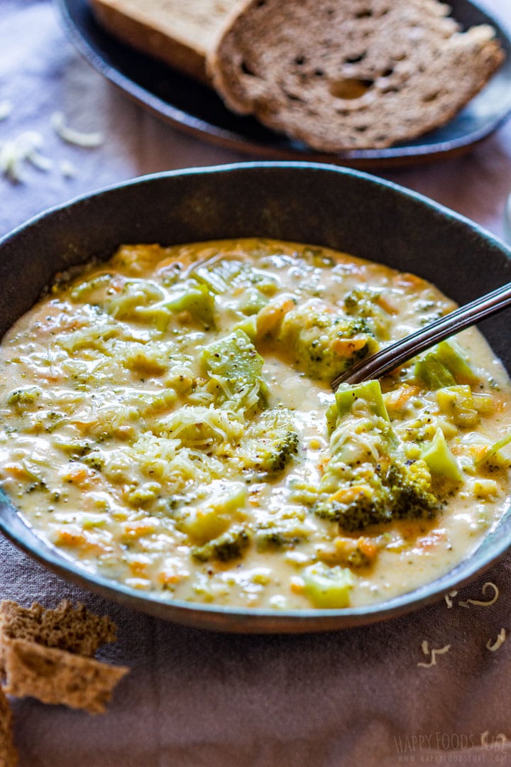 Bowl of freshly made broccoli cheese soup