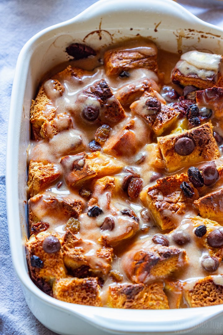 Brioche bread pudding with chocolate chips