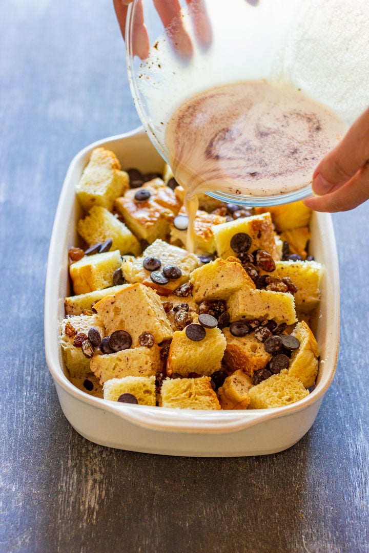 Making bread pudding with brioche step 1