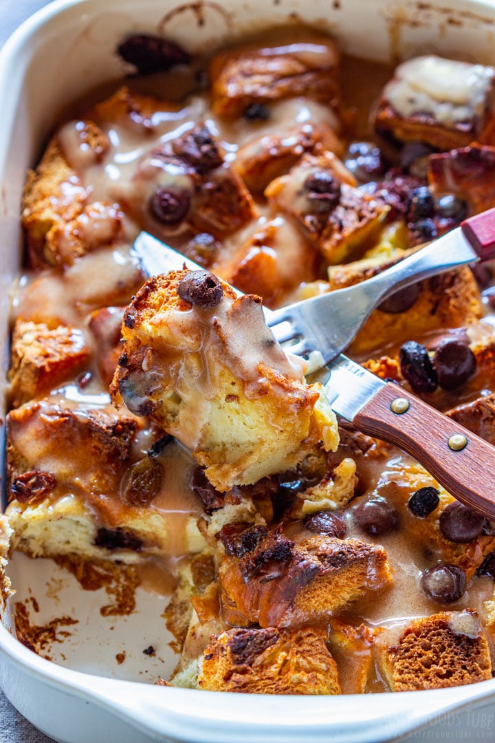 Slice of brioche sweet bread pudding