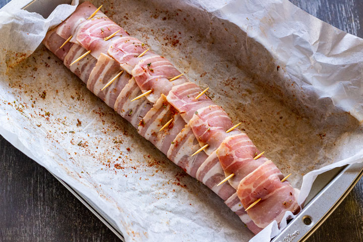 Pork tenderloin wrapped in bacon