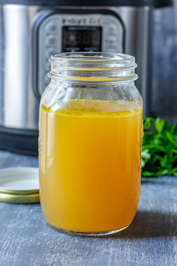 Jar of homemade fish stock