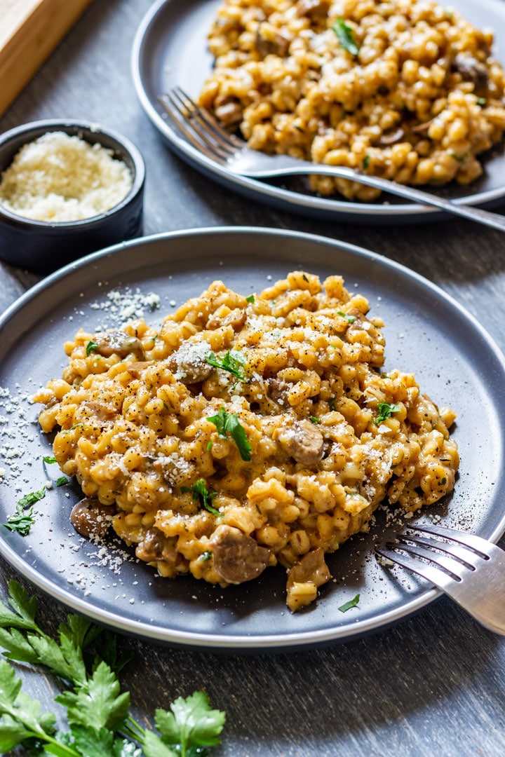 Pressure cooker barley risotto on the plate