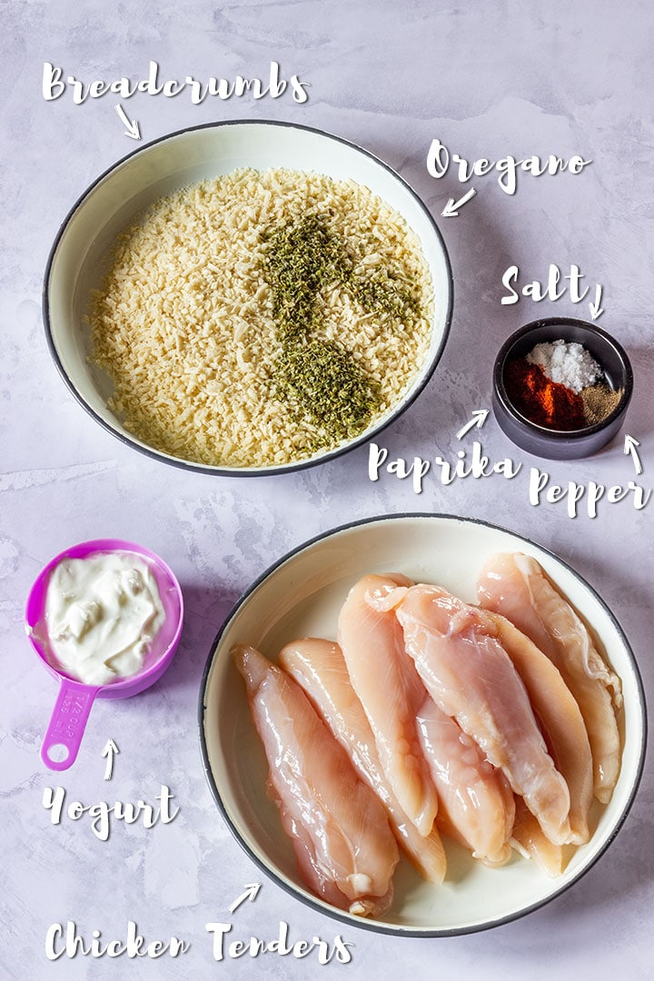 Ingredients you need for making chicken tenders with breadcrumbs