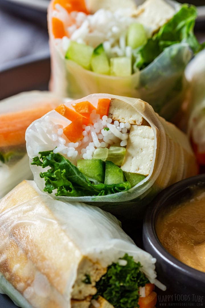 Close-up image of tofu spring roll