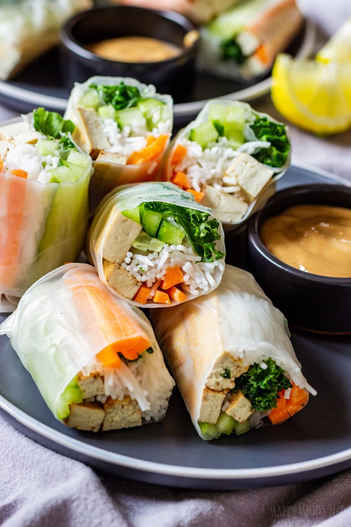 Fresh spring rolls with tofu on the plate