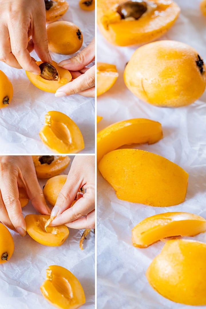 Showing how to clean and remove loquat fruit seeds