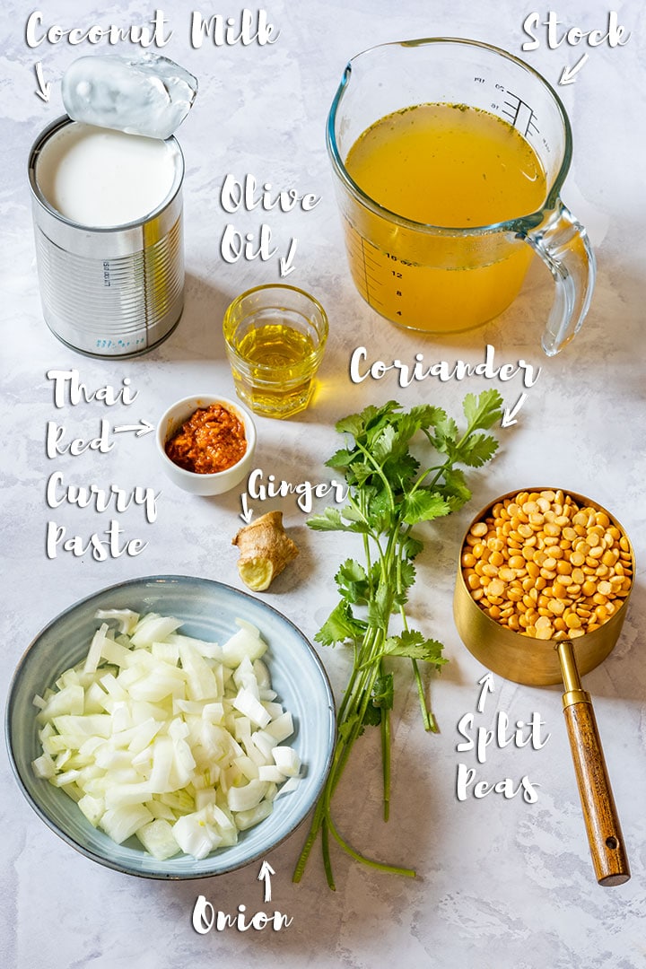 Ingredients of creamy split pea soup