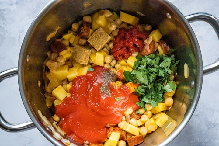 All chickepea stew ingredients in the bowl