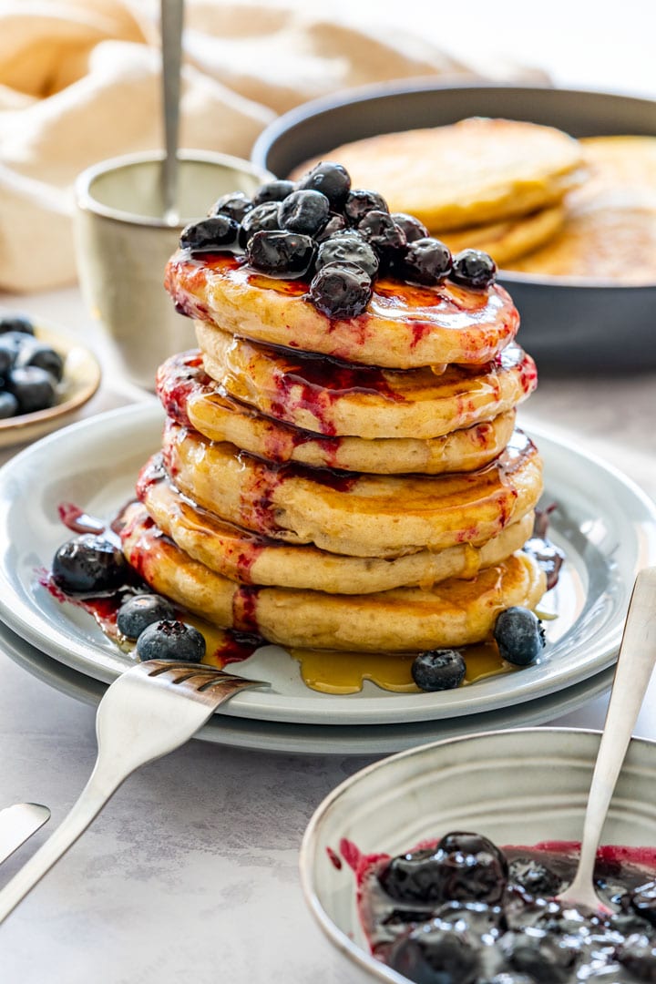Kefir Pancakes with Maple Syrup and Blueberries