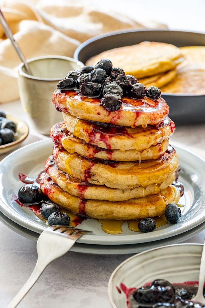Homemade pancakes with kefir and toppings