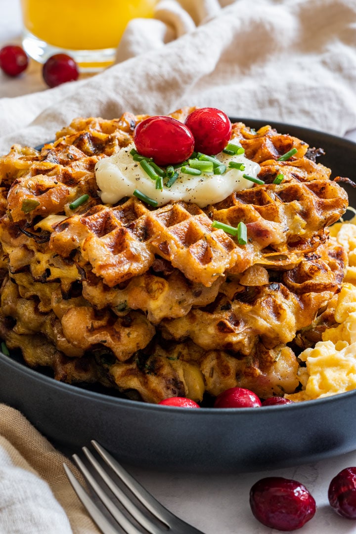 Stack of leftover stuffing waffles