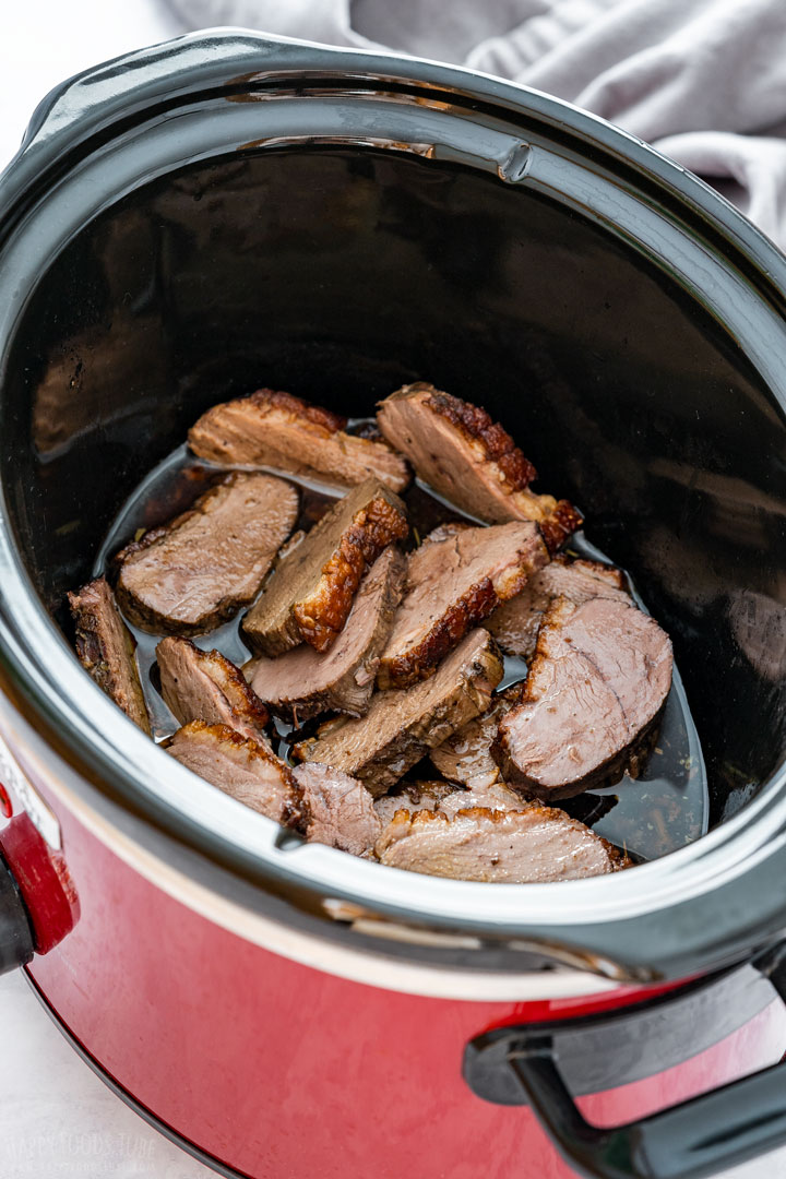 Sliced duck breast in the slow cooker