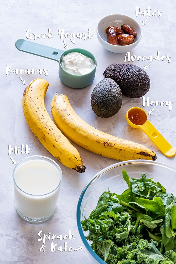Ingredients for spinach and kale smoothie