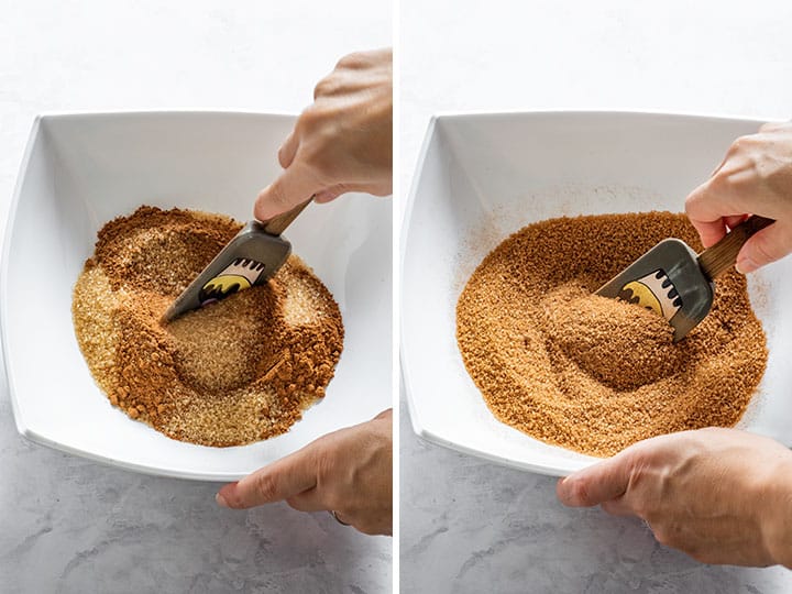 Mixing brown sugar and cinnamon in a bowl
