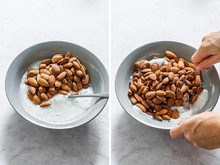 Coating the almonds with egg white
