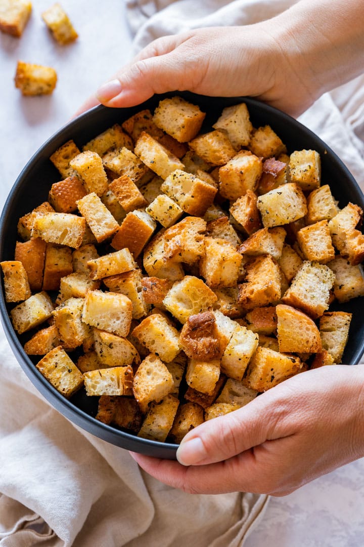 Homemade croutons made in air fryer.