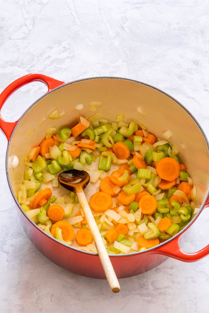 Add diced veggies to the large pot