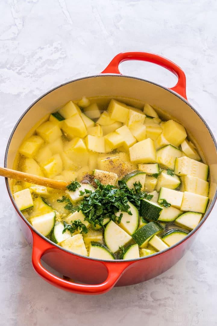 Add potatoes and vegetable stock