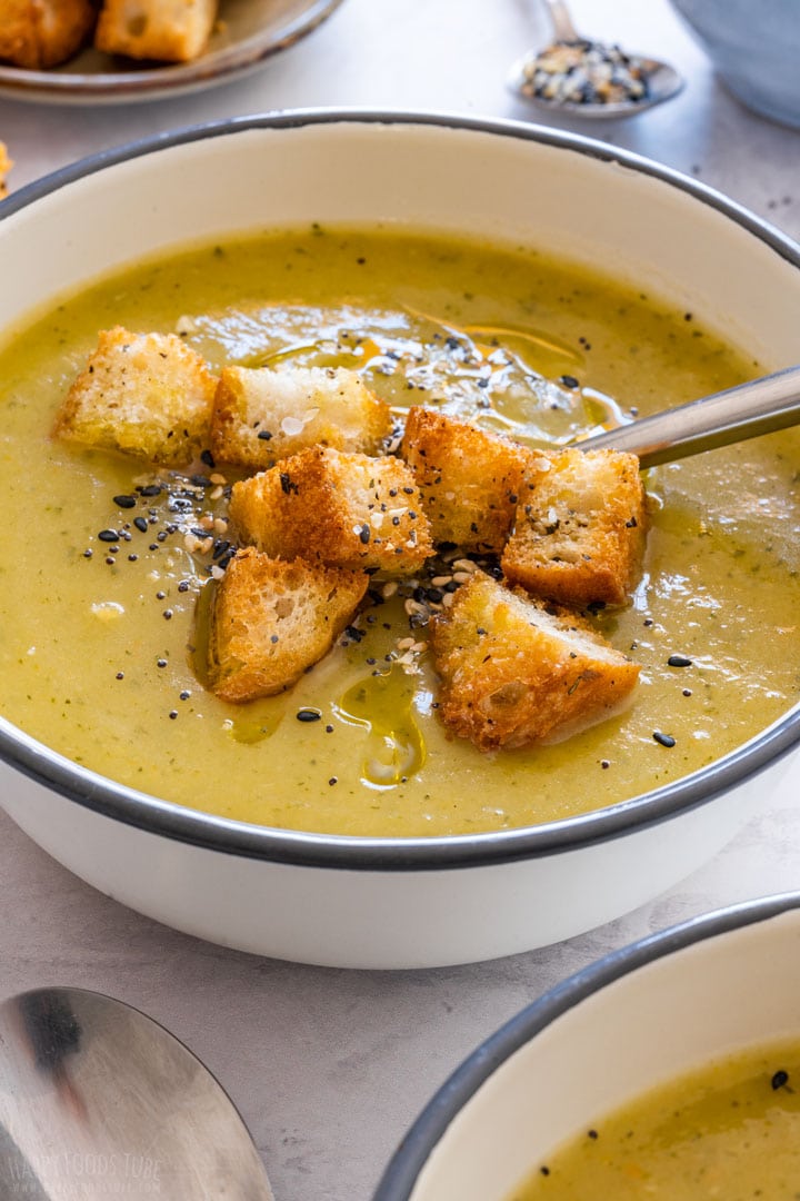 Close-up of the creamy vegetable soup