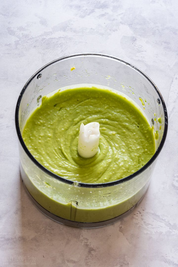 Smooth avocado mayo in the blender.