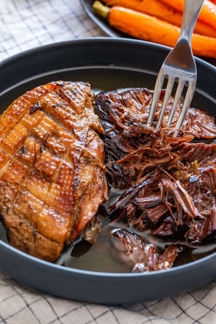 Juicy fork-tender duck meat.