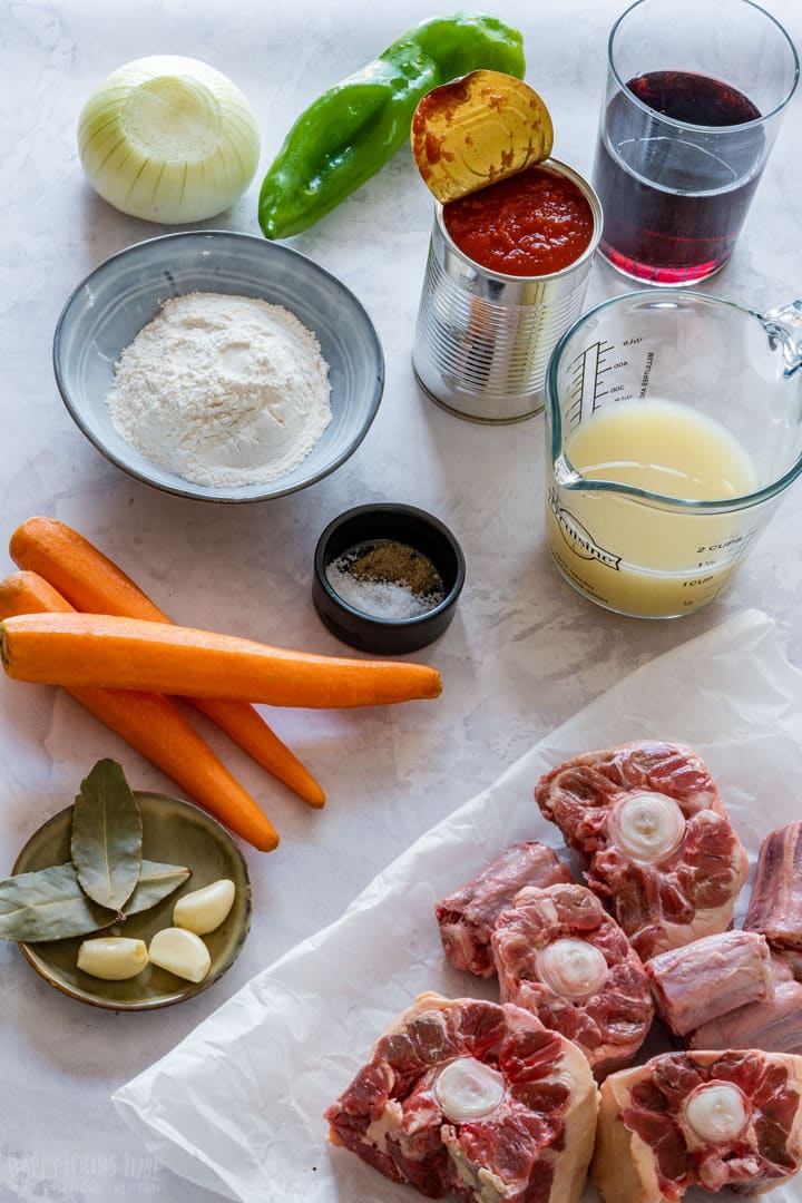 Ingredients of Spanish oxtail stew.