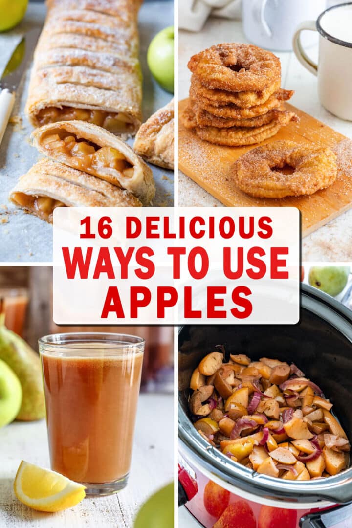 16 ways to use apples, from puff pastry strudel and cinnamon sugar fried apple rings to cloudy apple pear juice and a savory slow cooker side. Sweet and savory ideas for fall, and a place to start if you have a big bag of apples to use up.